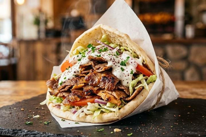 Sandwich kebab garni de crudités et sauce blanche